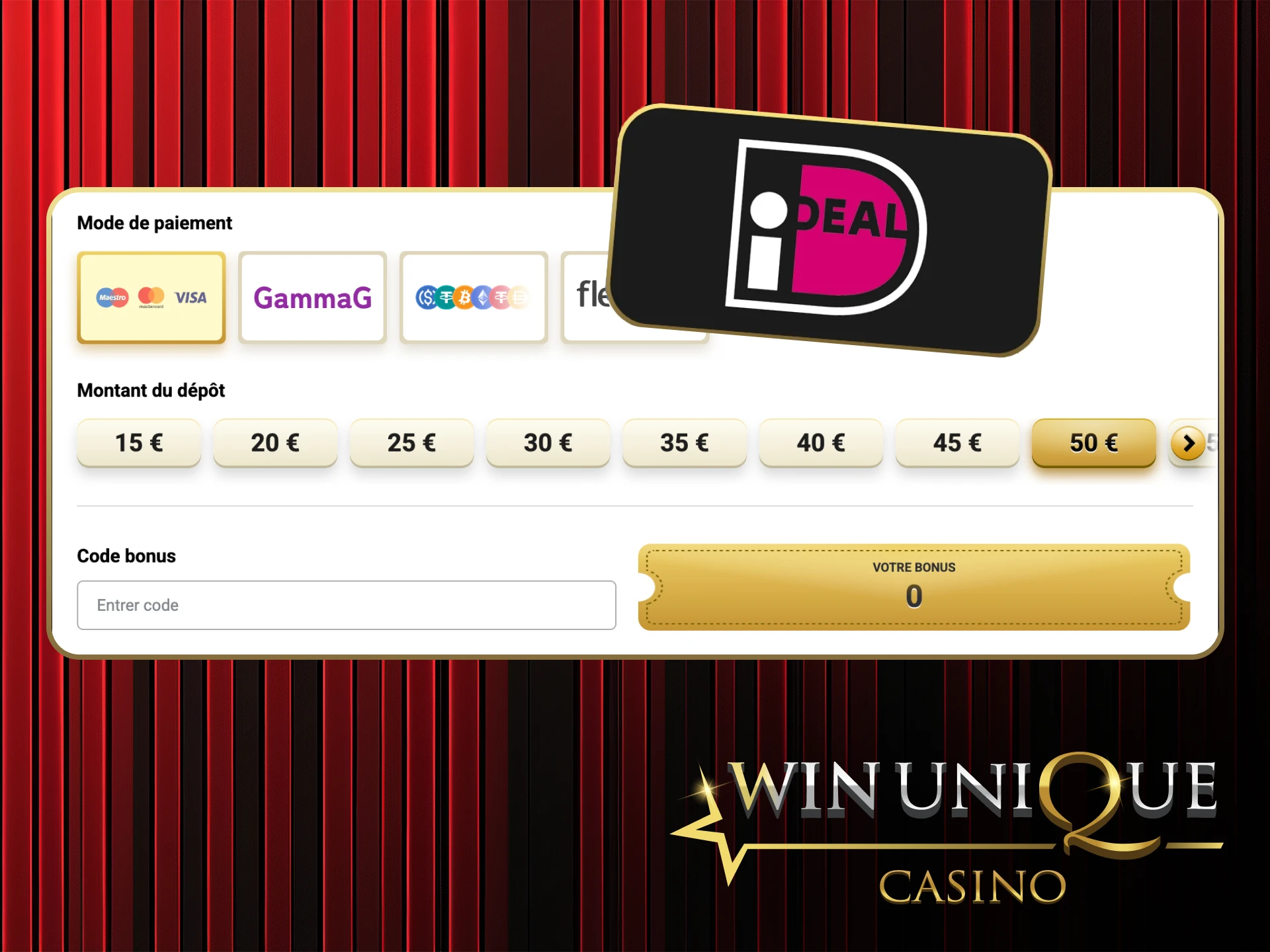 Jouez en toute sécurité en utilisant iDeal sur Win Unique Casino.